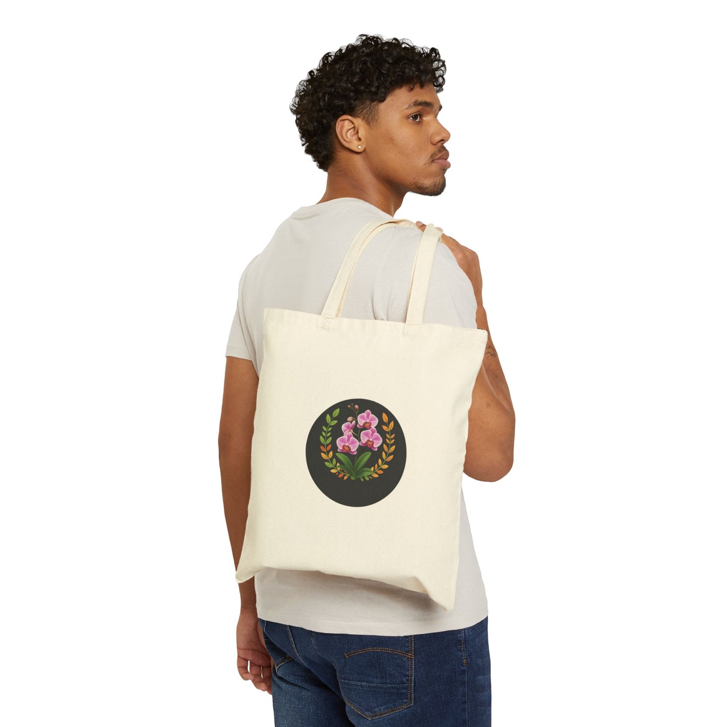 Floral Wreath Canvas Tote Bag — Pink Flowers Eco Shopper