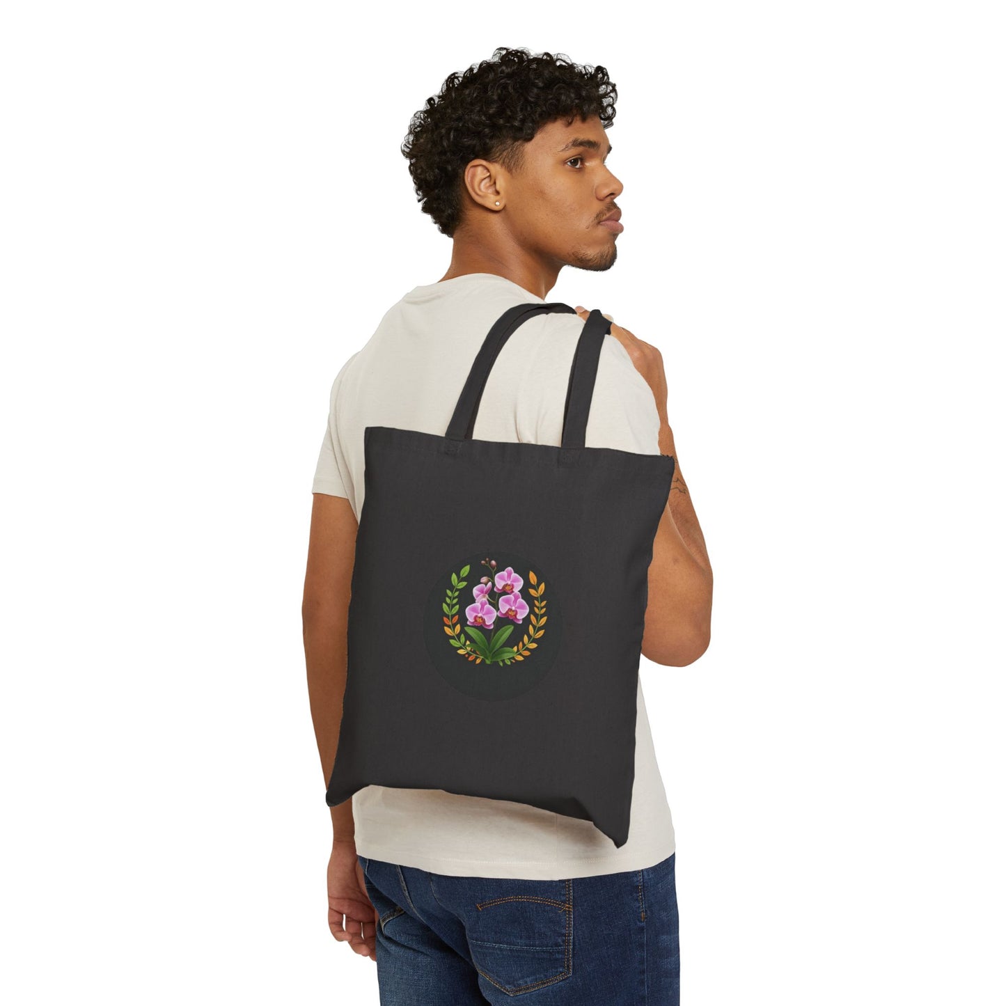 Floral Wreath Canvas Tote Bag — Pink Flowers Eco Shopper