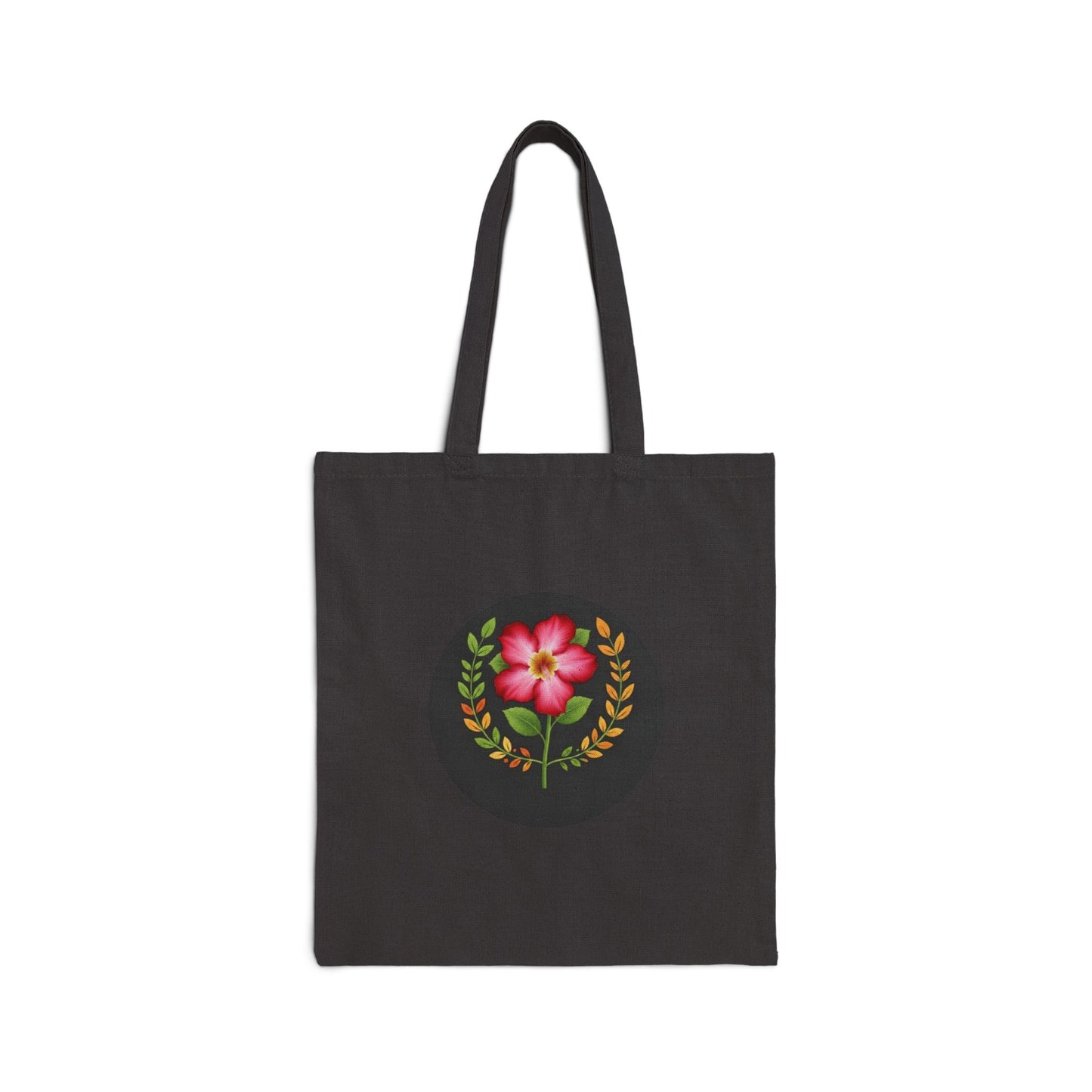 Floral Emblem Canvas Tote Bag — Pink Flower Wreath Eco Shopper