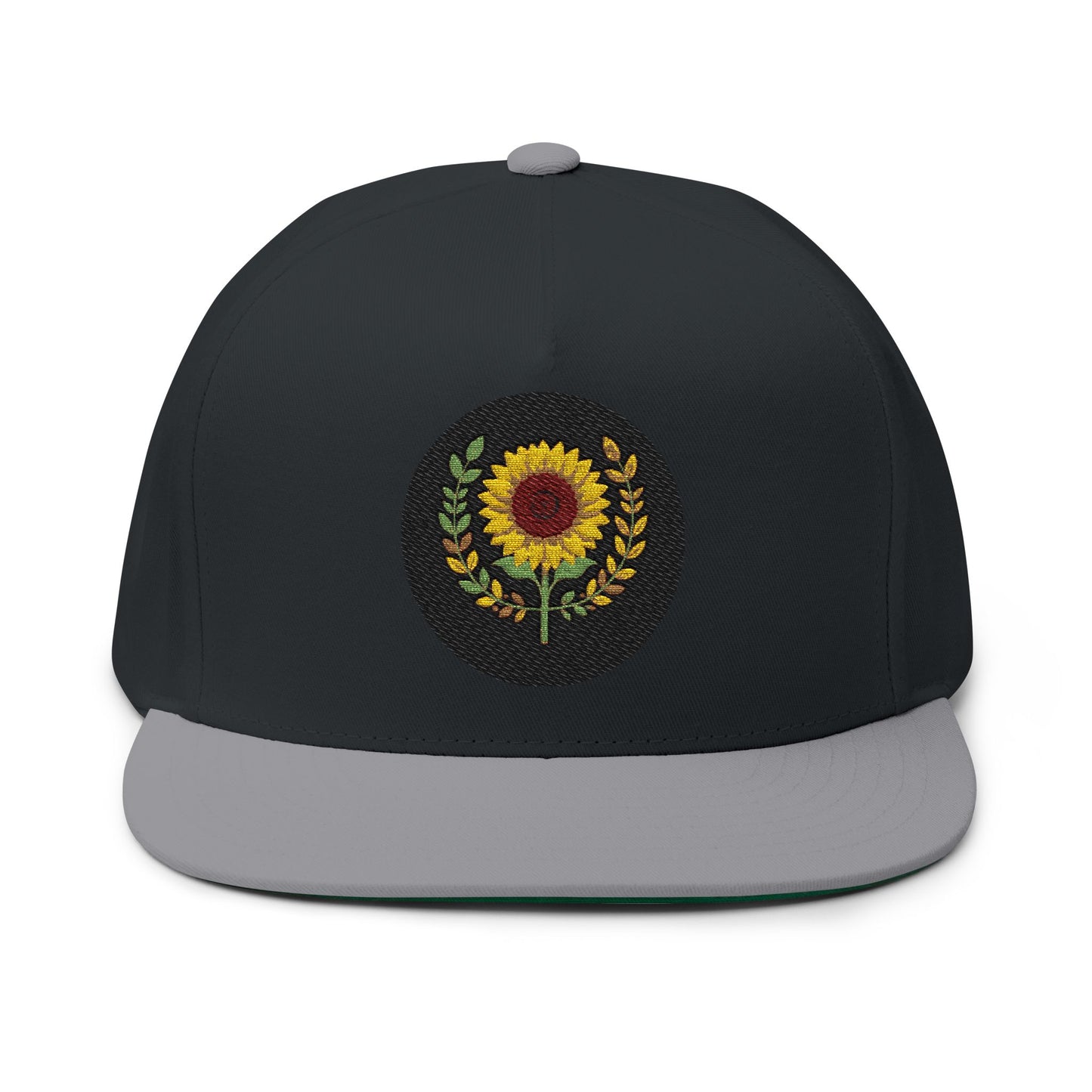 Sunflower Embroidered Flat Bill Cap