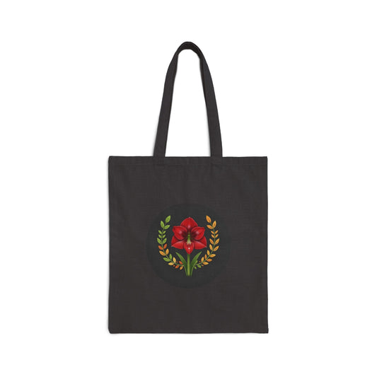 Amaryllis Floral Canvas Tote — Holiday Gift Bag with Red Bloom Design