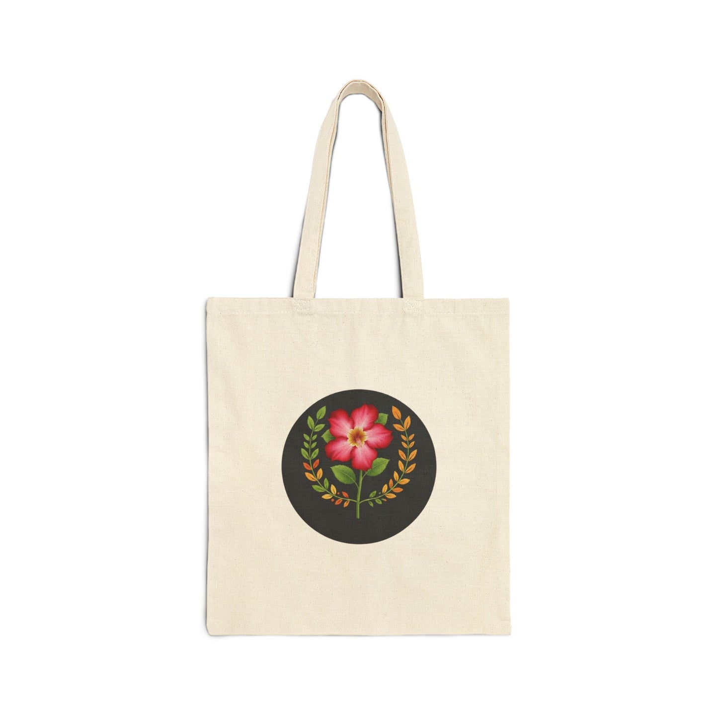Floral Emblem Canvas Tote Bag — Pink Flower Wreath Eco Shopper