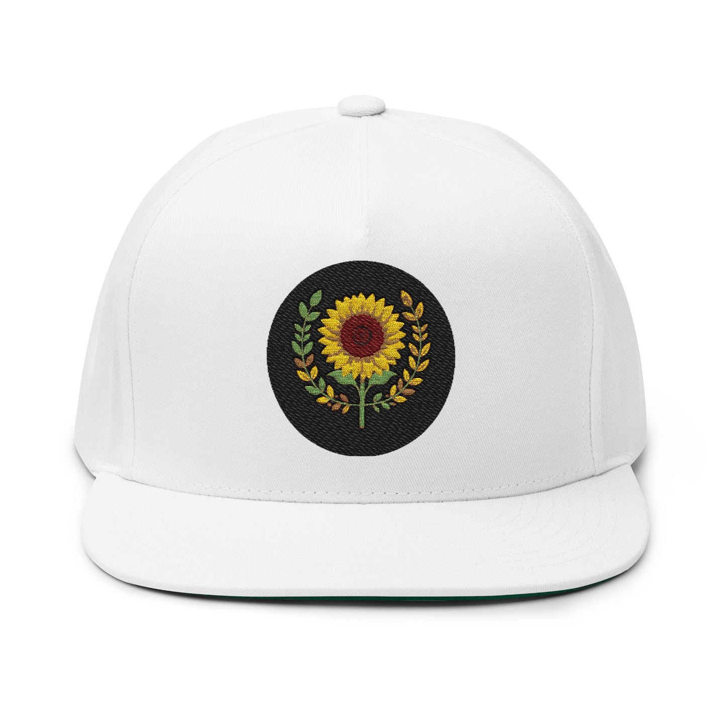 Sunflower Embroidered Flat Bill Cap