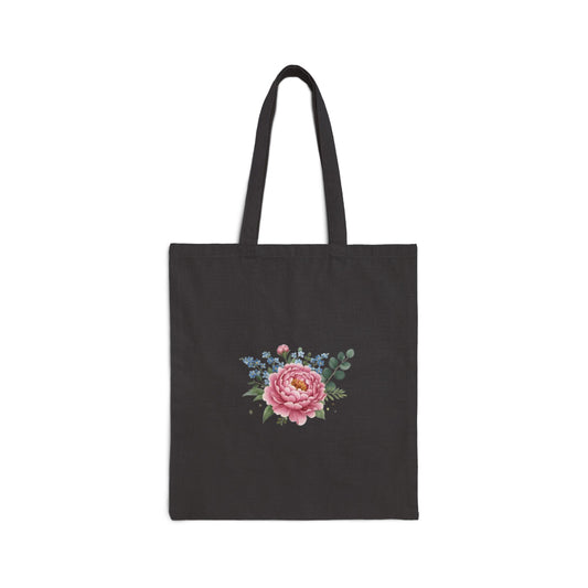 Floral Peony Canvas Tote Bag — Vintage Watercolor Flower Reusable Shopper