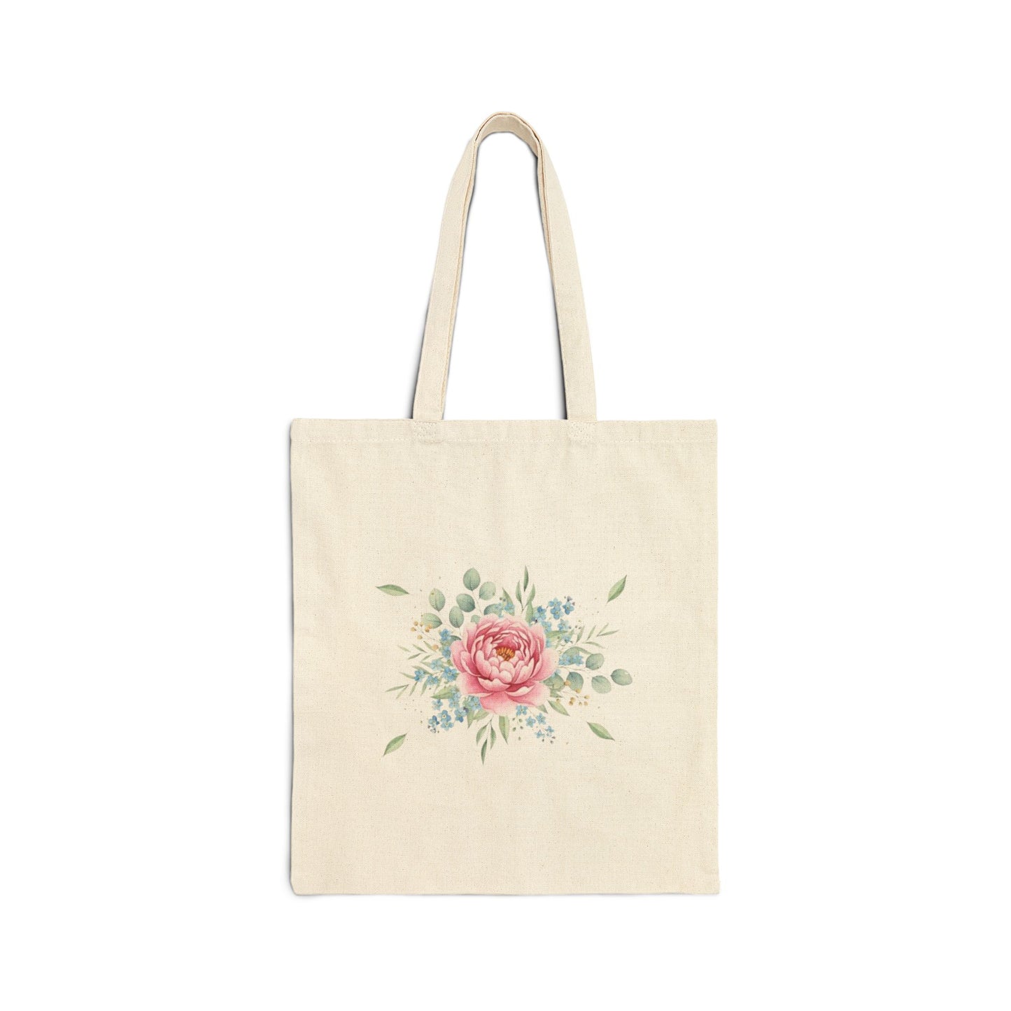 Floral Rose Canvas Tote Bag — Watercolor Pink Peony Grocery & Market Tote