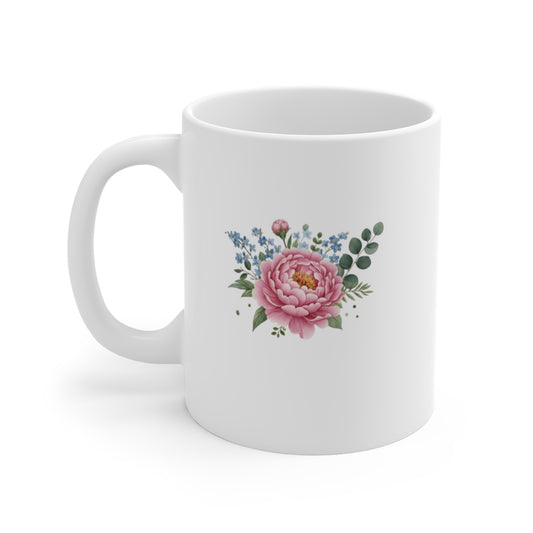 Floral Peony 11oz Ceramic Mug — Pink Peony Bouquet Coffee Cup