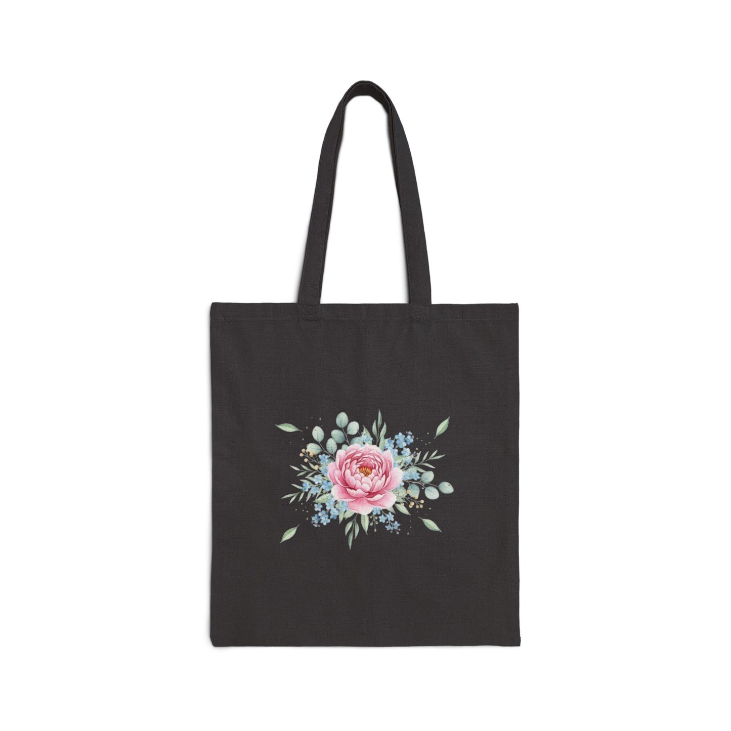 Floral Rose Canvas Tote Bag — Watercolor Pink Peony Grocery & Market Tote