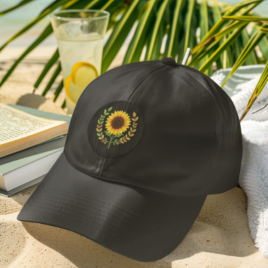 Sunflower Embroidered Flat Bill Cap